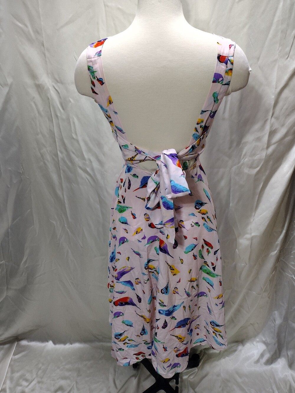 New Louche Chica Pink Sundress Women Xs Birds Tie Bust Sleeveless — image 5 of 8